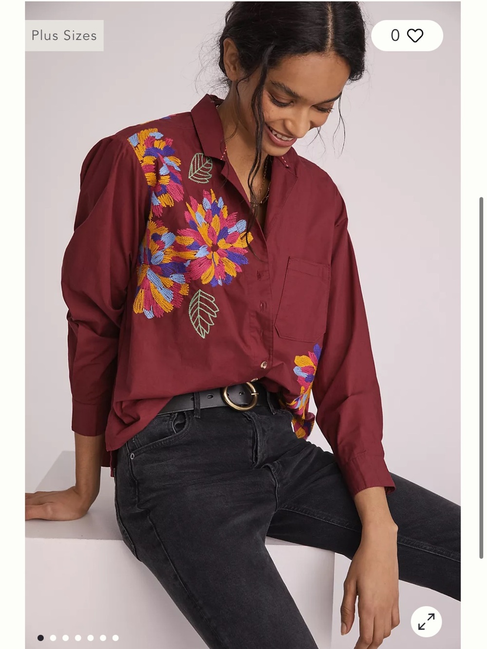 Anthropologie Maeve Embroidered Buttondown Red Size 6
